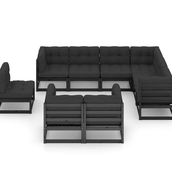 9-tlg. Garten-Lounge-Set mit Kissen Schwarz Massivholz Kiefer