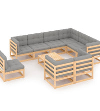 10-tlg. Garten-Lounge-Set mit Kissen Massivholz Kiefer