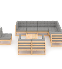 10-tlg. Garten-Lounge-Set mit Kissen Massivholz Kiefer