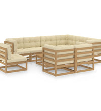 10-tlg. Garten-Lounge-Set mit Kissen Honigbraun Massivholz