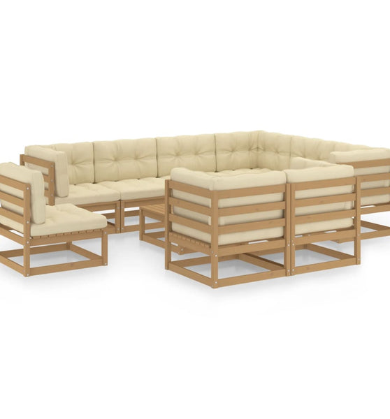 10-tlg. Garten-Lounge-Set mit Kissen Honigbraun Massivholz