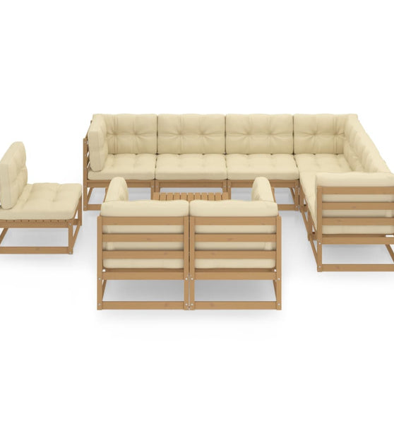 10-tlg. Garten-Lounge-Set mit Kissen Honigbraun Massivholz