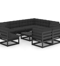 10-tlg. Garten-Lounge-Set mit Kissen Schwarz Massivholz Kiefer