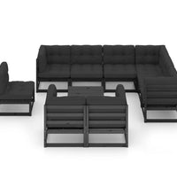 10-tlg. Garten-Lounge-Set mit Kissen Schwarz Massivholz Kiefer