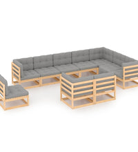 10-tlg. Garten-Lounge-Set mit Kissen Massivholz Kiefer