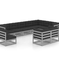 10-tlg. Garten-Lounge-Set mit Kissen Grau Massivholz Kiefer