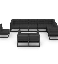 10-tlg. Garten-Lounge-Set mit Kissen Schwarz Massivholz Kiefer