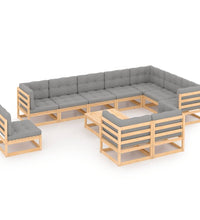 11-tlg. Garten-Lounge-Set mit Kissen Kiefer Massivholz