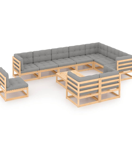 11-tlg. Garten-Lounge-Set mit Kissen Kiefer Massivholz