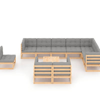 11-tlg. Garten-Lounge-Set mit Kissen Kiefer Massivholz