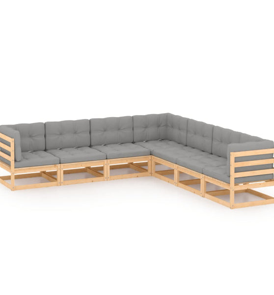 7-tlg. Garten-Lounge-Set mit Kissen Massivholz Kiefer