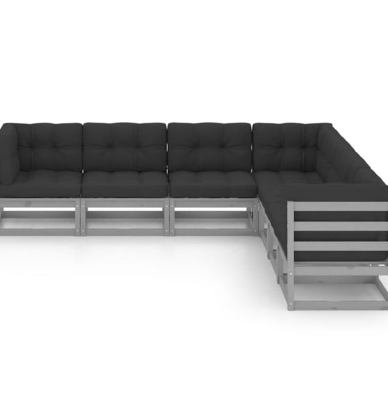 7-tlg. Garten-Lounge-Set mit Kissen Grau Massivholz Kiefer