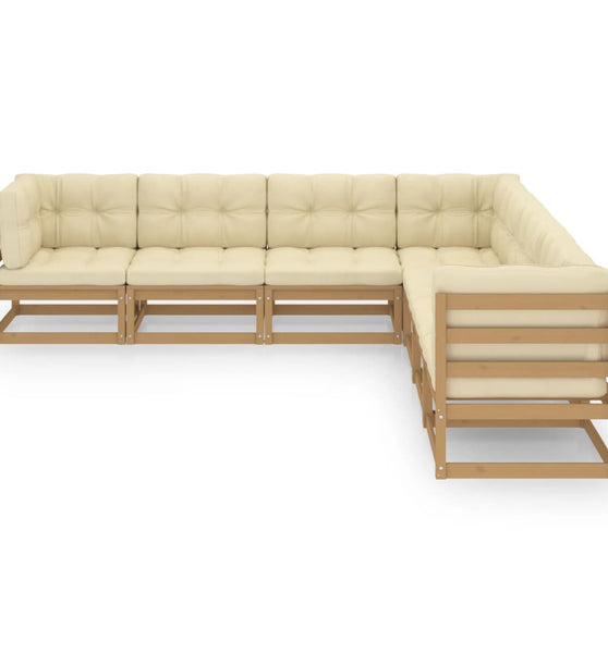 7-tlg Garten-Lounge-Set mit Kissen Honigbraun Massivholz Kiefer