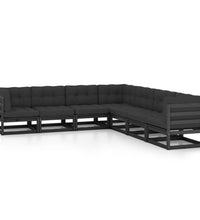 7-tlg. Garten-Lounge-Set mit Kissen Schwarz Massivholz Kiefer