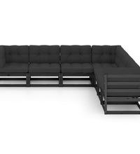 7-tlg. Garten-Lounge-Set mit Kissen Schwarz Massivholz Kiefer