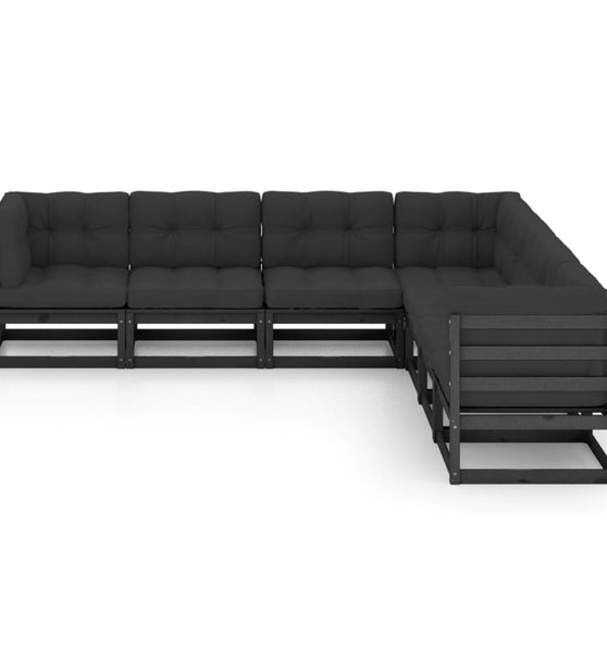 7-tlg. Garten-Lounge-Set mit Kissen Schwarz Massivholz Kiefer