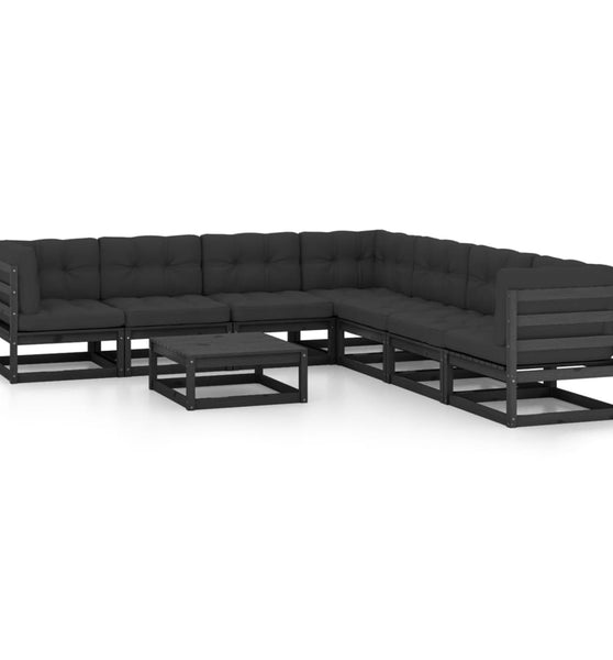 8-tlg. Garten-Lounge-Set mit Kissen Schwarz Massivholz Kiefer