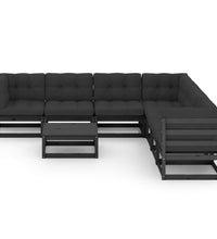 8-tlg. Garten-Lounge-Set mit Kissen Schwarz Massivholz Kiefer