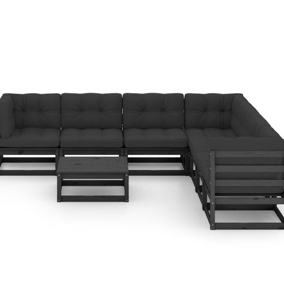 8-tlg. Garten-Lounge-Set mit Kissen Schwarz Massivholz Kiefer