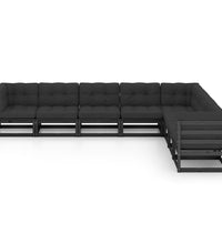 8-tlg. Garten-Lounge-Set mit Kissen Schwarz Massivholz Kiefer