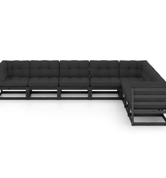 8-tlg. Garten-Lounge-Set mit Kissen Schwarz Massivholz Kiefer