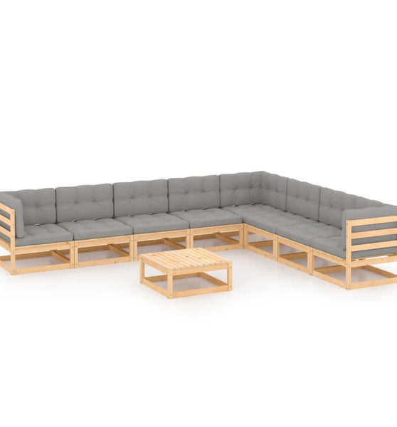 9-tlg. Garten-Lounge-Set mit Kissen Massivholz Kiefer