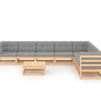 9-tlg. Garten-Lounge-Set mit Kissen Massivholz Kiefer