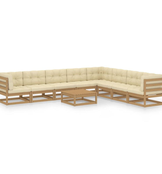 9-tlg Garten-Lounge-Set mit Kissen Honigbraun Massivholz Kiefer