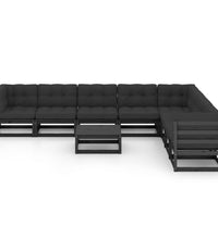 9-tlg. Garten-Lounge-Set mit Kissen Schwarz Massivholz Kiefer