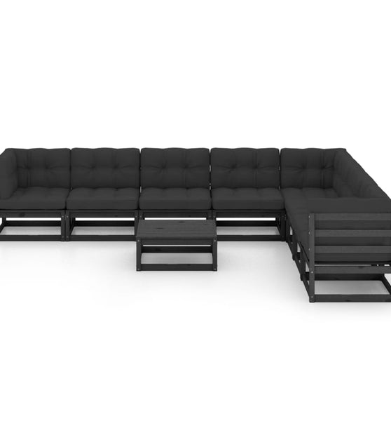 9-tlg. Garten-Lounge-Set mit Kissen Schwarz Massivholz Kiefer