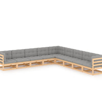 9-tlg. Garten-Lounge-Set mit Kissen Massivholz Kiefer