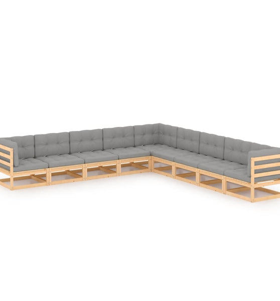 9-tlg. Garten-Lounge-Set mit Kissen Massivholz Kiefer