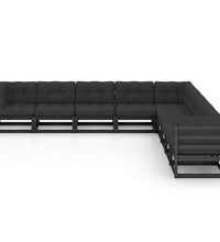 9-tlg. Garten-Lounge-Set mit Kissen Schwarz Massivholz Kiefer