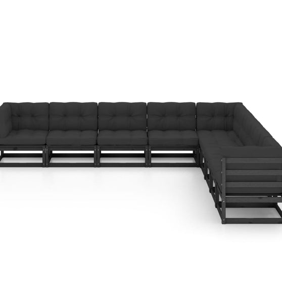 9-tlg. Garten-Lounge-Set mit Kissen Schwarz Massivholz Kiefer