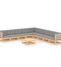 10-tlg. Garten-Lounge-Set mit Kissen Massivholz Kiefer