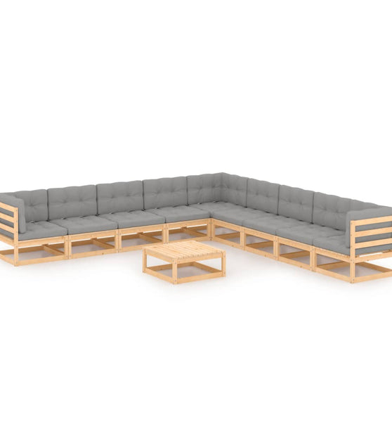 10-tlg. Garten-Lounge-Set mit Kissen Massivholz Kiefer