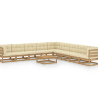 10-tlg. Garten-Lounge-Set mit Kissen Honigbraun Massivholz