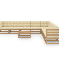 10-tlg. Garten-Lounge-Set mit Kissen Honigbraun Massivholz