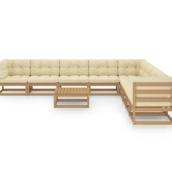 10-tlg. Garten-Lounge-Set mit Kissen Honigbraun Massivholz