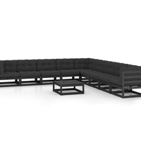 10-tlg. Garten-Lounge-Set mit Kissen Schwarz Massivholz Kiefer