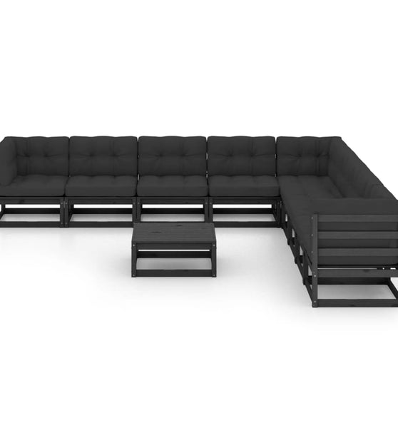 10-tlg. Garten-Lounge-Set mit Kissen Schwarz Massivholz Kiefer