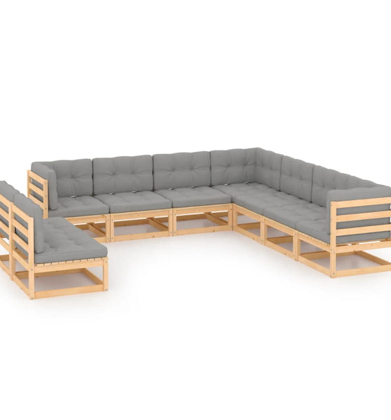 9-tlg. Garten-Lounge-Set mit Kissen Massivholz Kiefer