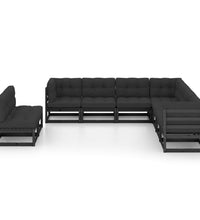 9-tlg. Garten-Lounge-Set mit Kissen Schwarz Massivholz Kiefer