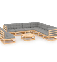 10-tlg. Garten-Lounge-Set mit Kissen Massivholz Kiefer