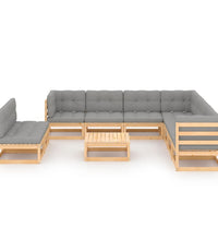 10-tlg. Garten-Lounge-Set mit Kissen Massivholz Kiefer