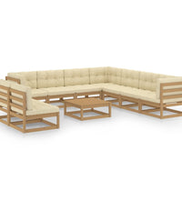 10-tlg. Garten-Lounge-Set mit Kissen Honigbraun Massivholz