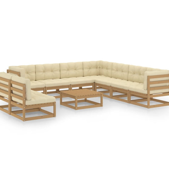 10-tlg. Garten-Lounge-Set mit Kissen Honigbraun Massivholz