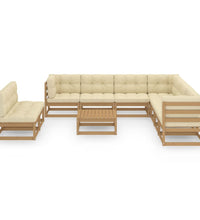 10-tlg. Garten-Lounge-Set mit Kissen Honigbraun Massivholz