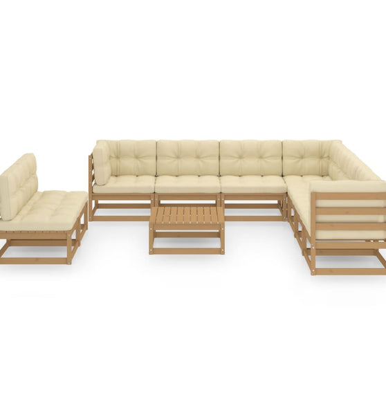 10-tlg. Garten-Lounge-Set mit Kissen Honigbraun Massivholz