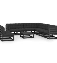 10-tlg. Garten-Lounge-Set mit Kissen Schwarz Massivholz Kiefer